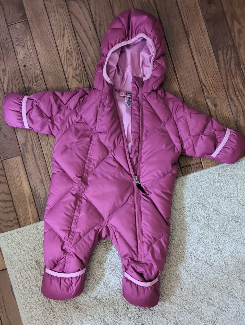 REI Girls Pink Hooded Insulated One-Piece Bunting